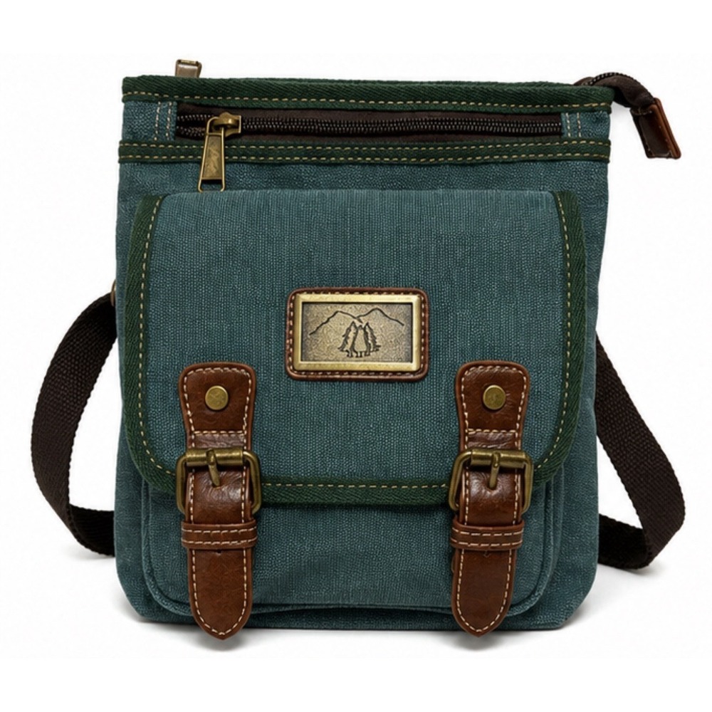 Prairie Schooner Teal Canvas Crossbody Bag Medium Size Green Canvas
